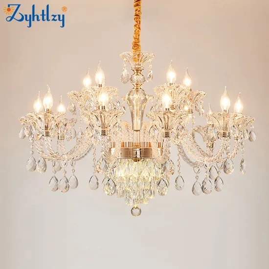 Luxury Gold Glass Crystal Chandelier Large Hanging Pendant Light for Living Room Hotel 7016