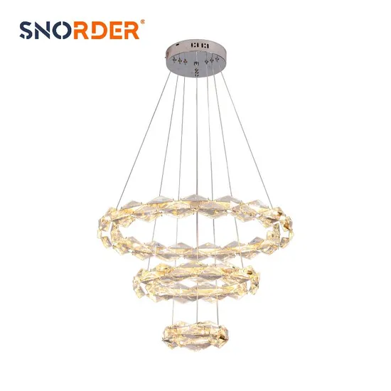 56W+56W Stainless Steel Best-Selling Modern Crystal Chandelier Body Size 600+400+200mm Indoor Lighting Double-Color Light Source