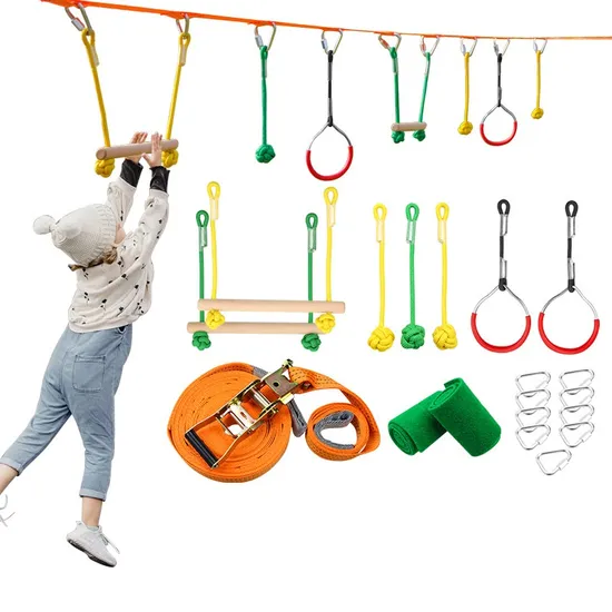 Kid Game Playground Training Equipment Swing Monkey Bar Handles Durable Safety Ratchet Slackline Set Kids Obstacle Course