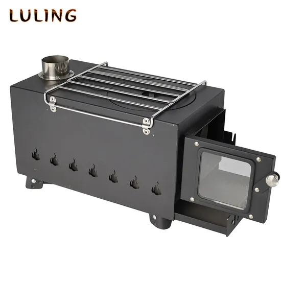 Factory Direct Sale Multi-Functional Black Carbon Steel Large Outdoor Camping Wood Stove for Outdoor Cooking and Heating