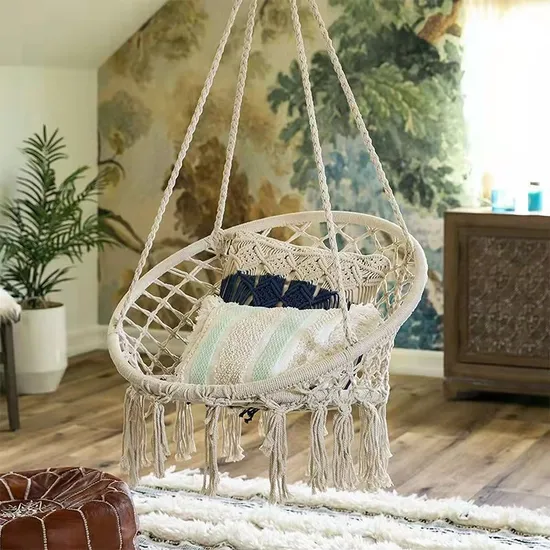 Cotton Rope Swing Handwoven Hammock Chair Hanging Lounge Mesh Chair