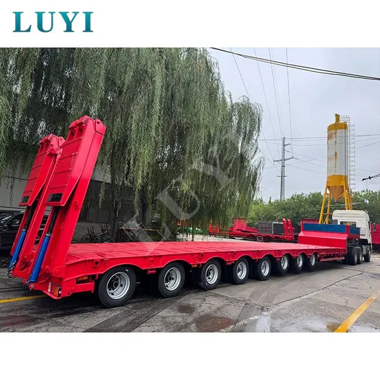 High Quality Heavy Duty 8 Axle Lowboy Lowbed Trailer Transport Heavy Machine Low Bed Truck Semi Trailer with Hydraulic Ladder