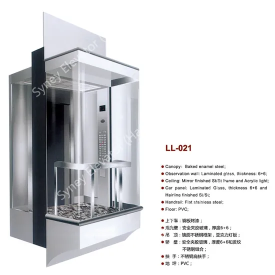 China Manufacture Glass Panoramic Sightseeing Elevator with Square Cabin