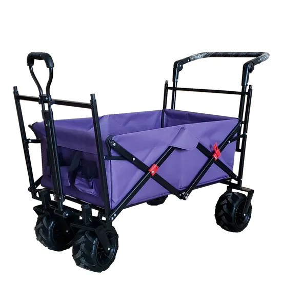 Purple Folding Utility Wagon Cart, Collapsible Outdoor Picnic/Beach/Camping Wagon
