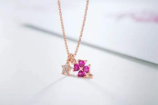 New Rose Gold Plating Star and Leaf 925 Sterling Silver Necklace