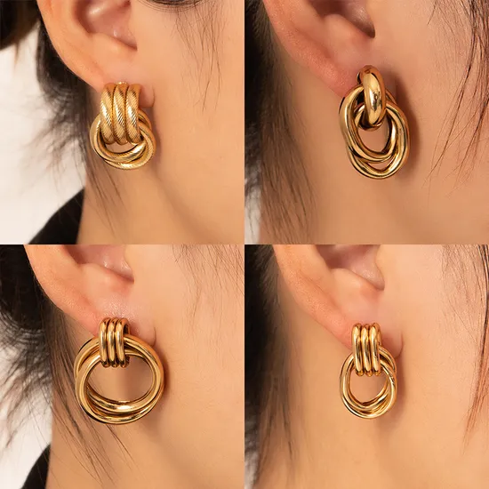 Europe and The United States Exaggerated Titanium Steel Round Earrings Gold 18K Gold Light Luxury Earrings Fashion Senior Sense Love Earrings Wholesale