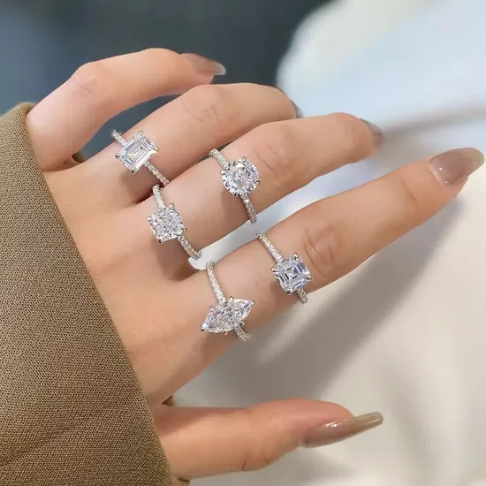 Peishang OEM&ODM Classic Sterling Silver Engagement Ring Shiny 5A 8A Cubic Zirconia S925 Wedding Ring Jewelry for Women