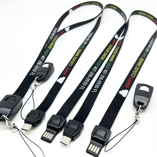 Factory OEM Wholesale Logo Brand Lanyard USB Fast Charging 3 in 1 Lanyard Charger Cable