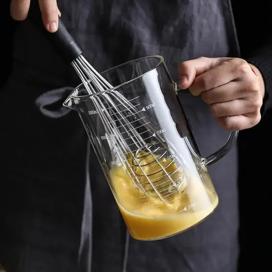 Small High Borosilicate Glass Measuring Mixing Cup for Coffee Milk with Scale