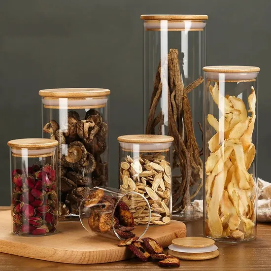 Wholesale High Borosilicate Glass Food Storage Jar with Bamboo Lid