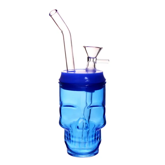 Transparent Colored Skull Shape High Temperature Resistant Glass Water Smoking Pipe