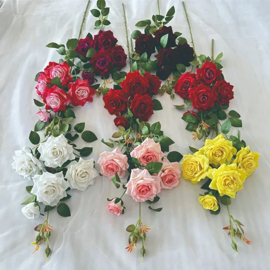 Chic Silk 5-Head Bouquet 90cm Artificial Rose Flower for Wedding Decoration Arrangement