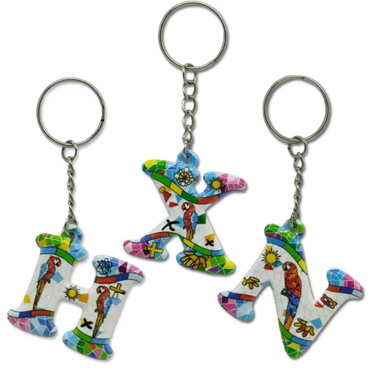 Customized Logo UV Printing Double Sided Plastic Key Chain Madrid Barcelona Spain Souvenir Keychain