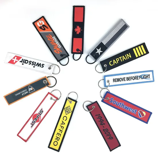 Personalized Fabric Patch Key Chain Key Ring Custom Woven Label Embroidery Keychain