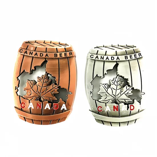 Antique Metal Beer Barrel Fridge Magnets Zinc Alloy Custom Canada Maple Leaf Souvenir Magnets for Refrigerator