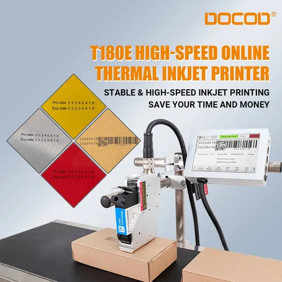 Docod T180e Industrial Tij Barcode Batch Coding Machine 12.7mm Inkjet Qr Expiry Date Thermal Inkjet Printing Printer with Conveyor