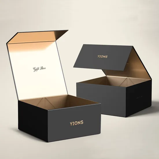 Custom Logo Small Hard Black Rigid Collapsible Gift Box with Magnet Lid
