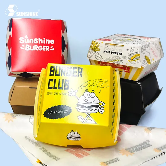 Wholesale Custom Takeaway Fast Food Restaurant Hamburger Hot Dog Packaging Disposable Paper Burger Box