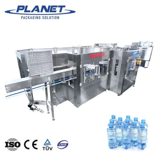 Turnkey Project Pure Water Flavored Water Carbonated Energy Drink Soda Juice Liquid Making 3 in 1 Bottling Filling Labeling Packing Machine with Shrink Wrapping