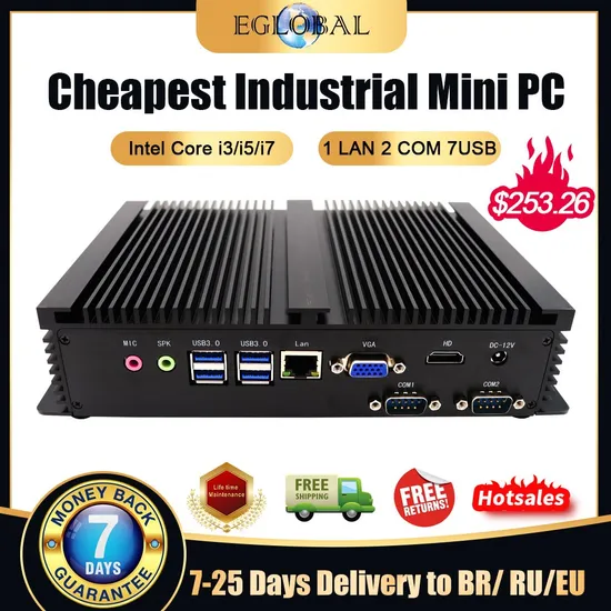 Eglobal Fanless Industrial Mini PC Intel Core I3 I5-1135g7 I7 DDR4 SSD Win10PRO Mini Computer Kiosk Security Services Parking Lot