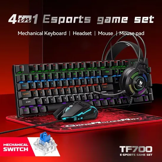 TF700 RGB 4-in-1 Gaming Keyboard Combo - Mechanical Keyboard, Headphones, Mouse & Mousepad for E-Sports Enthusiasts