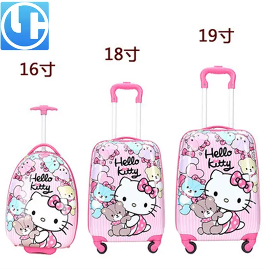 Waterproof Light Children Cartoon Trolley Case Kids Luggage Bags with Cat Design