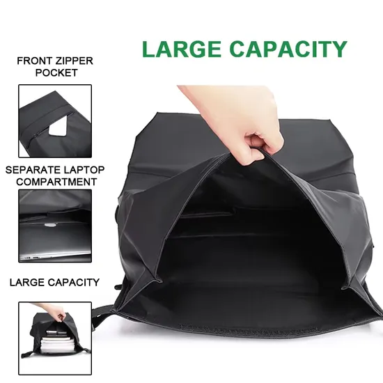 Custom New Style Roll Top Laptop Backpack Waterproof PU Leather College School Students Day Pack Casual Sports Bag Men