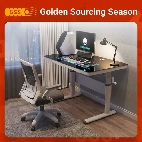 120cm White Glass/Black Glass Standing Desk Manual Adjustable Sit Stand Study Desk for Home Office Factory Price