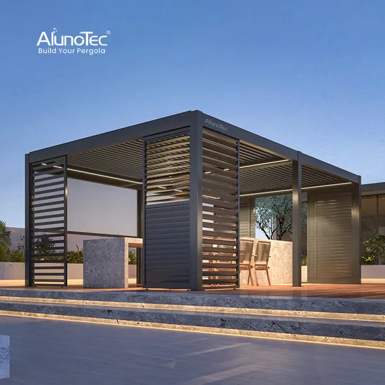 AlunoTec Wholesale Waterproof Rainproof Patio Cover Aluminium Aluminum Garden Office Gazebo Louvered Outdoor Bioclimatic Pergola