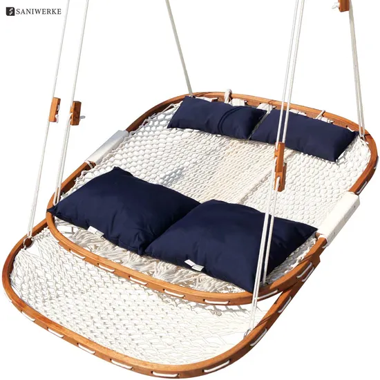Double Seat Headrest Cushion Footrest Rope Net Porch Swing Hammock