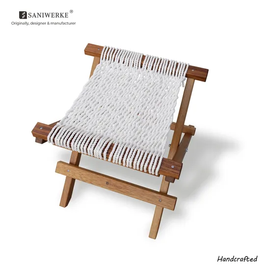 Solid Wood Iroko Teak Rope Net Folding Footstool