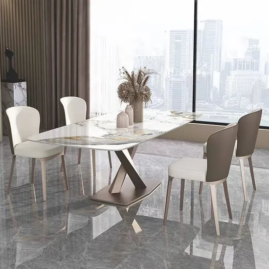 Nova Modern Hotel Dining Room Furniture Luxury Marble Rectangular Dining Table Set with Dining Chair