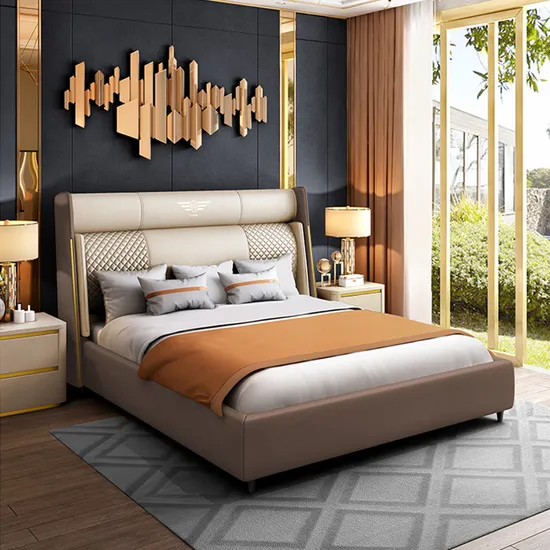 New Design Hotel Modern Bed King Size Bedroom Furniture Set Leather Storage Luxury Double up-Holstered Beds