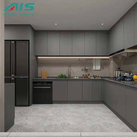 AIS Modern Minimalistic Style Designs Small Complete Custom Home Furniture L Shaped Melamine Unit Kitchen Cabinets with Sink