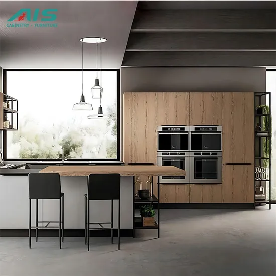 AIS Modern Style Design Customized Home Furniture Handleless Melamine Finish Modular Wooden Kitchen Cabinets From China