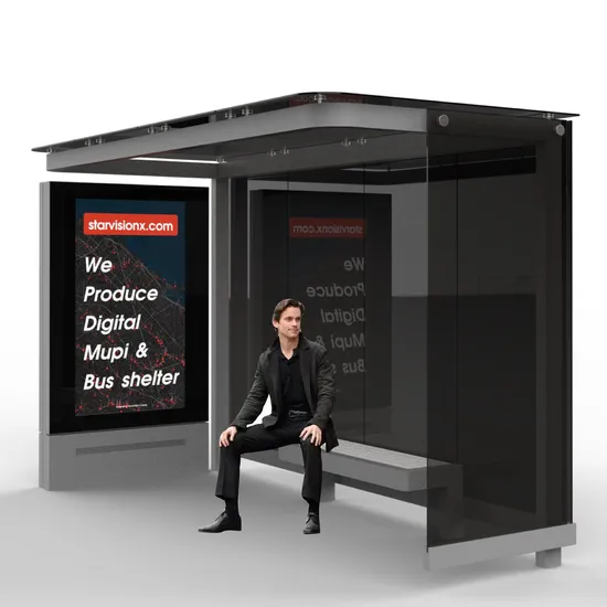 Galvanize Steel Anti-Vandalism Digital Advertising Bus Stop Shelter for Urban City