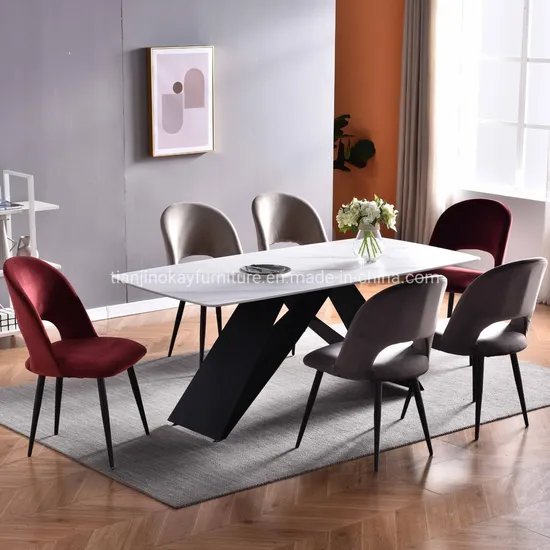 Wholesale Customized Modern Furniture Ceramic Top Extendable Dining Table for Metal Feet