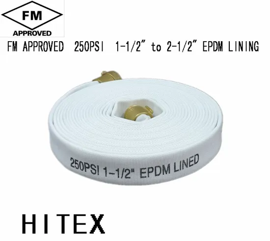 150 Psi + 250 Psi FM Approved Fire Hose with Lining White Rubber Canvas Fighting Fire Certificate Hose Good Price