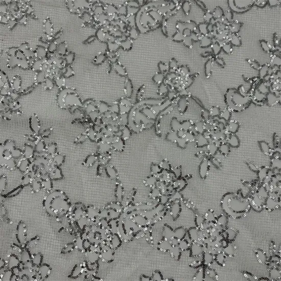 Yigao Textile Bridal Sequin Fabric Flower Sequin Embroidery Fabric for Dress