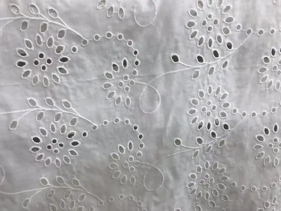 100% Cotton Dotted Net Design Embroidery Swiss Voile Hollow White Embroidery Fabric