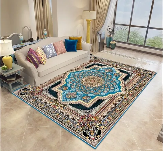 Beautiful 3D Printed Persian Style Velvet Carpet Tile Polyester for Home Use for Door and Living Room Floor Rugs