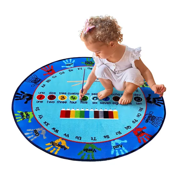 China Qingdao Factory Supplier Door Mat Customized Eco Friendly Polyester Printed Rug Baby Learn for Living Room The Alphabet Printed Carpet