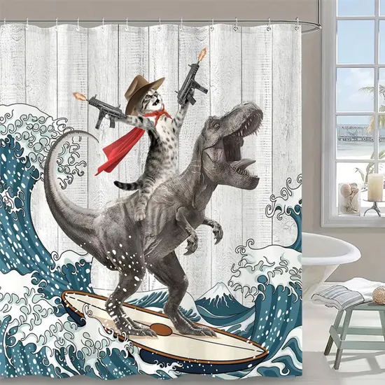 1PCS Shower Curtain, Dinosaur and Eye Pattern Bathroom Curtain, , Bathroom Decoration, Bathroom Accessories