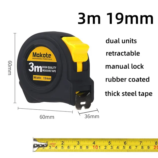 Measuring Tape Measure, 3m 19mm Easy to Read Decimal Retractable Dual Side Ruler with Metric and Inches with Hanging Loop and Rubber Protective Casing-Bjk