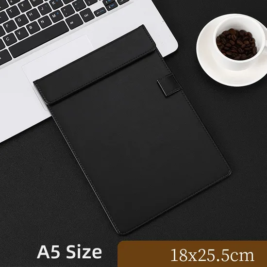 A5 255*180mm Black PU Leather Meeting Pad PU Clipboard Meeting Clip Board Meeting Memo Writing Desk Pad, Restaurant Hotel Menu Folder Clipboard Magnetic Notepa