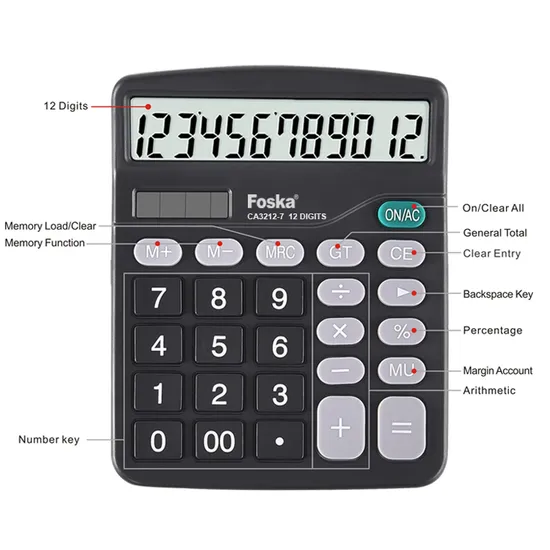 Foska Big Butto 12-Digit Dual Power Office Supply Desktop Financial Electronic Calculators