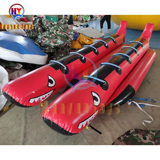 Huayue New Style 10 Persons Seats 0.9 mm Tarpaulin PVC Inflatable Shark Towing Boat Inflatable Water Banana Boat Towable Boat