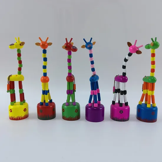 Different Giraffe Wood Animal Pop-up Push Puppets Wooden Push Finger Toys