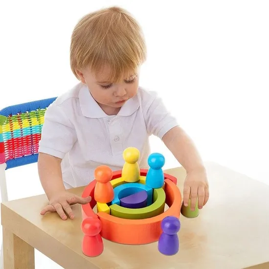 Colorful Toys Sorting Stacking Games Puzzles Kids Educational Kit Wooden Building Block