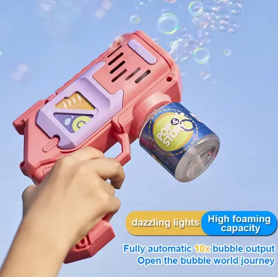 10 Holes Light-up Electric Bubble Machine Outdoor Games Shooting Guns with 100 Ml Soap Water Automatic Cheap Bubble Gun
